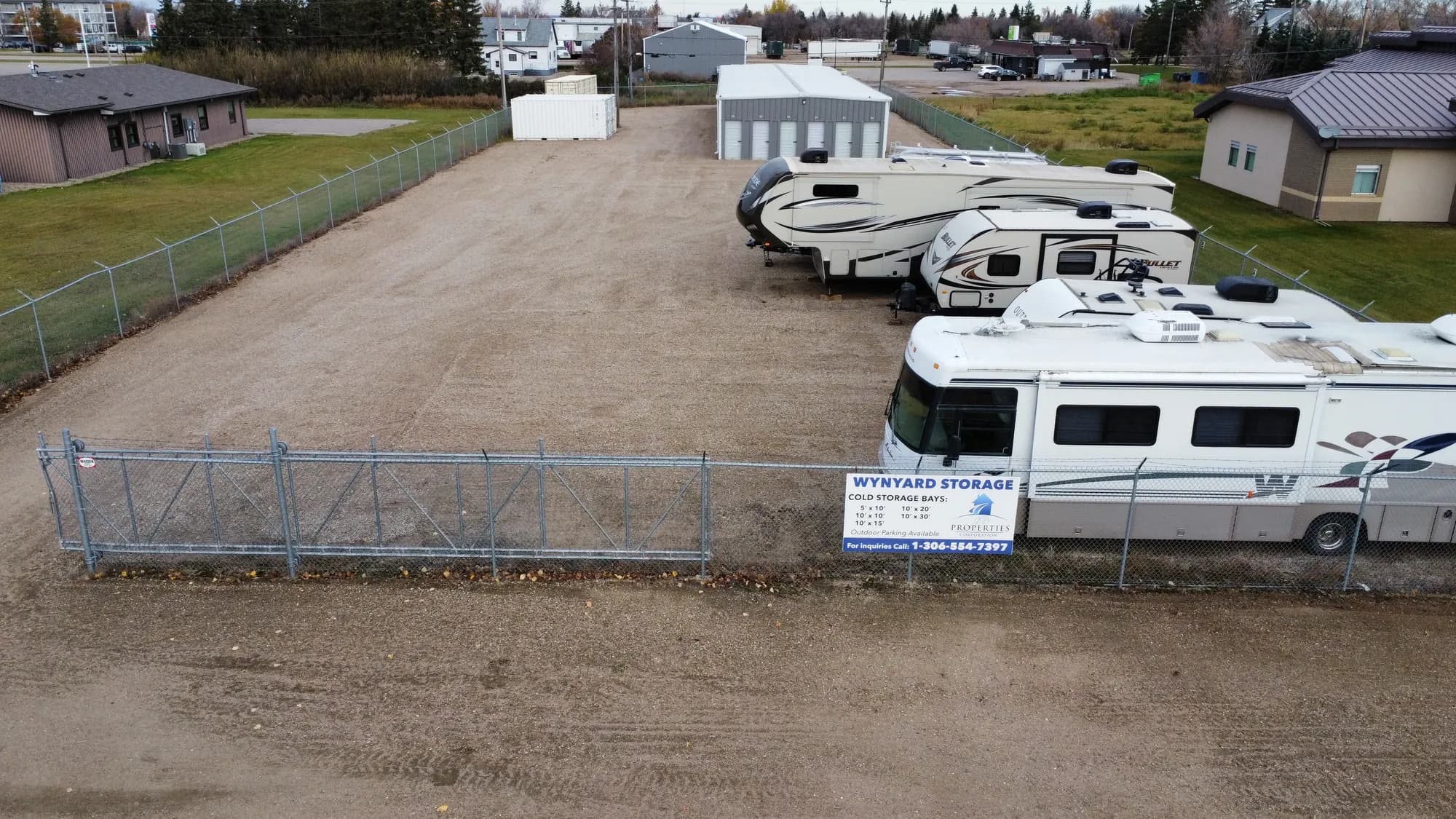 Wynyard Storage Facility from above, with the roadside sign on the fence